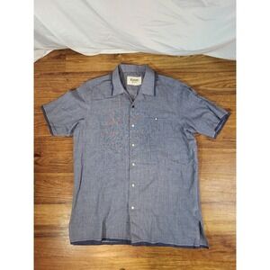 Kardo Corey Shirt Mens Large Handmade India Short Sleeve Button Cotton Blue